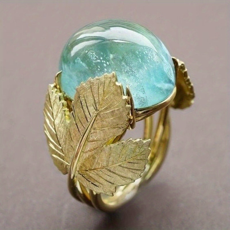 Boho-Chic Vintage Maple Leaf Ring with Stone